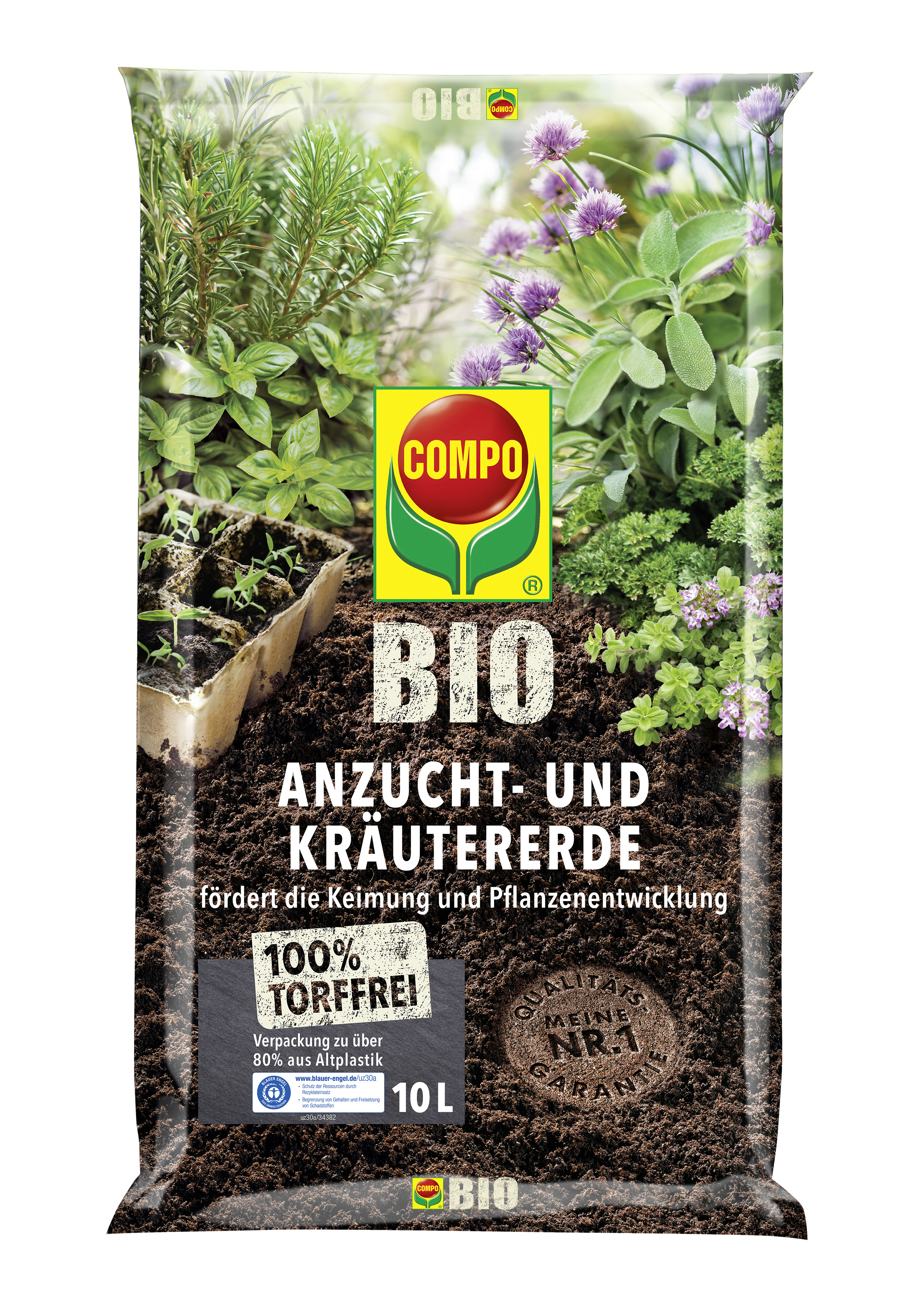 COMPO COMPO BIO Anzucht- und Kräutererde 10l Compo EREG torffrei